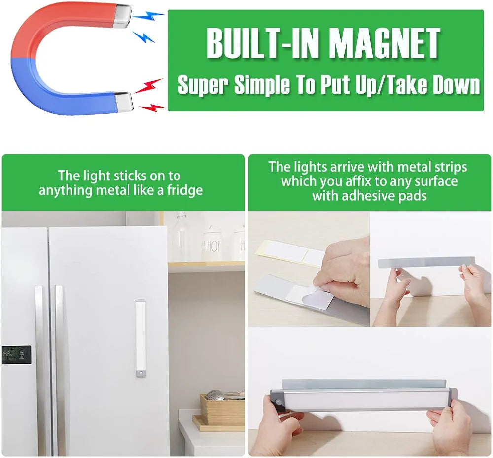 LED Sensor Light, Cabinet Light, Dimmable, USB Rechargeable Cabinet Light with Motion Sensor, Under-Unit Light, Kitchen Sensor Lamp, Night Light for Cabinet, Wardrobe, Stairs, Bathroom, Hallway