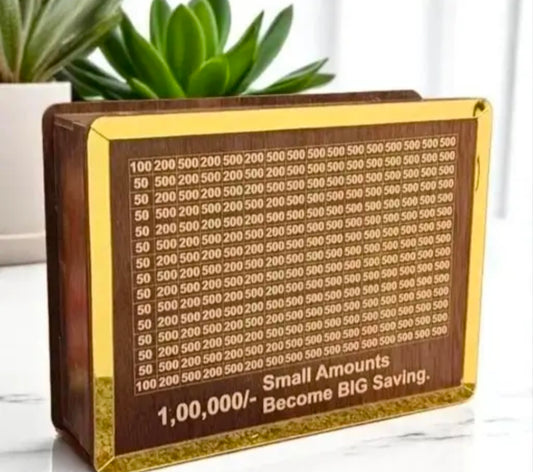 Wooden Saving Challenge Box – ₹1,00,000 Target | Daily Savings Box (₹100-₹500 Slips Marked)
