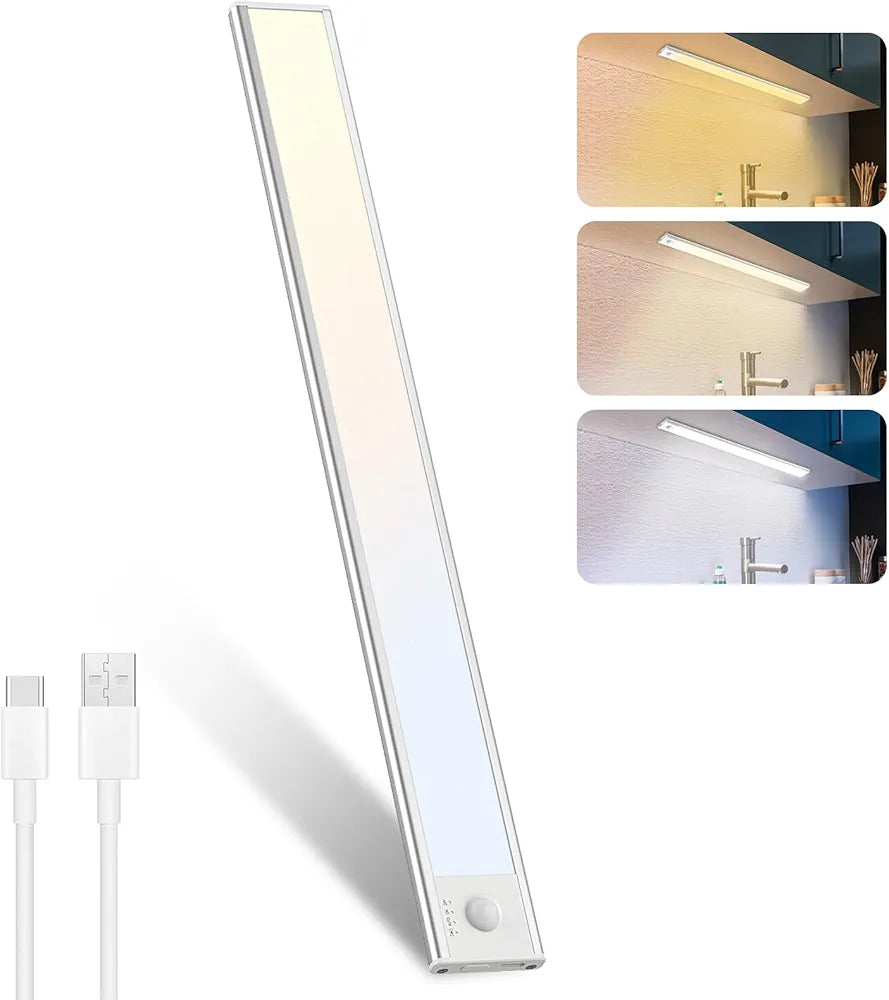 LED Sensor Light, Cabinet Light, Dimmable, USB Rechargeable Cabinet Light with Motion Sensor, Under-Unit Light, Kitchen Sensor Lamp, Night Light for Cabinet, Wardrobe, Stairs, Bathroom, Hallway