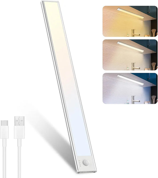 LED Sensor Light, Cabinet Light, Dimmable, USB Rechargeable Cabinet Light with Motion Sensor, Under-Unit Light, Kitchen Sensor Lamp, Night Light for Cabinet, Wardrobe, Stairs, Bathroom, Hallway