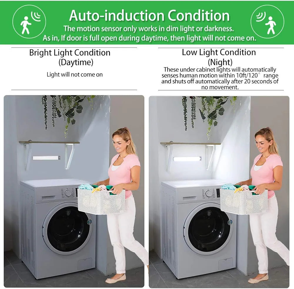 LED Sensor Light, Cabinet Light, Dimmable, USB Rechargeable Cabinet Light with Motion Sensor, Under-Unit Light, Kitchen Sensor Lamp, Night Light for Cabinet, Wardrobe, Stairs, Bathroom, Hallway